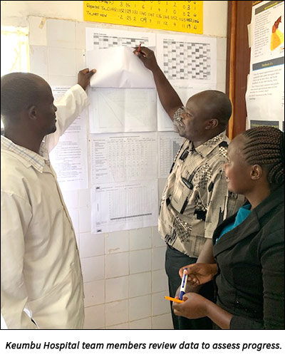 Keumbu Hospital team members review data to assess progress.